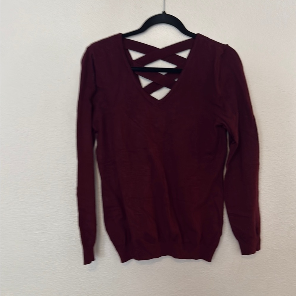 Red Crew Neck Sweater with Crisscross Back